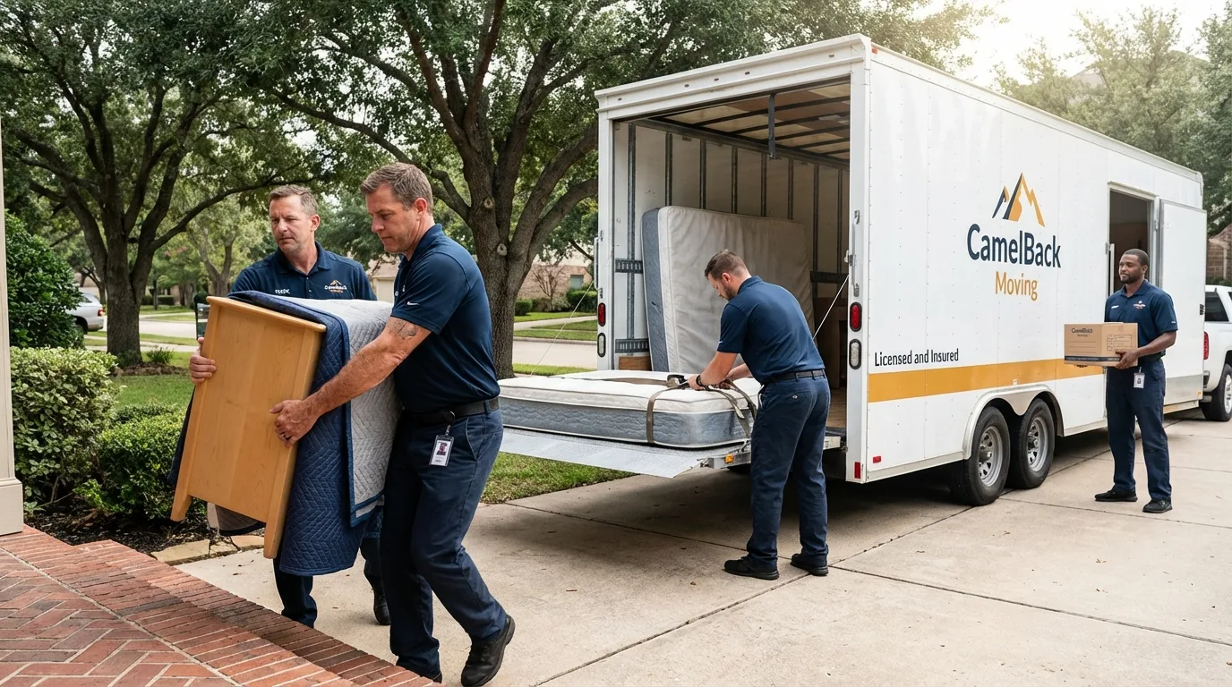 Crew loading residential truck for cross-state move from Williamsburg, VA