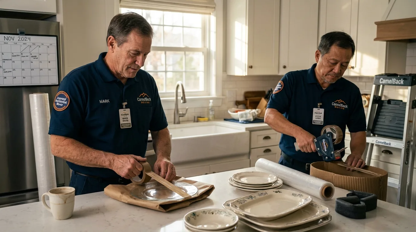 Professional crew packing kitchen dishware in Williamsburg, VA
